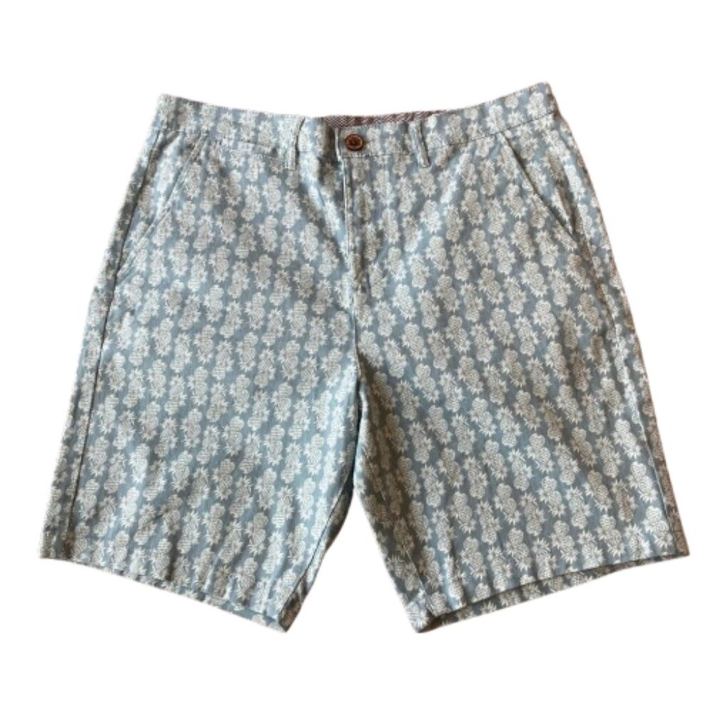 Jachs New York Bleecker Short Chino Mens 31 Blue Pineapple Print FLAW NWT